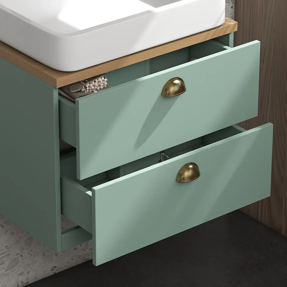 kleankin Ensemble 2 meubles salle de bain - meuble sous-vasque suspendu, armoire murale miroir - aspect bois clair vert