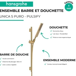 Hansgrohe Ensemble barre de douche Unica S Puro + Flexible + Pommeau de douche Pulsify E Bronze Brossé