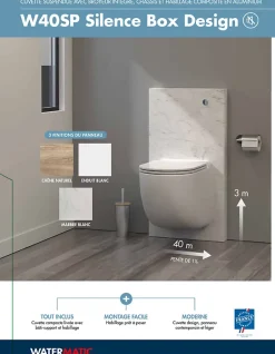 Watermatic Ensemble bâti-support+habillage couleur chêne naturel +Sanibroyeur+cuvette+abattant W40 Silence PMR norme handicapés* Wc Chimique Et Broyeur