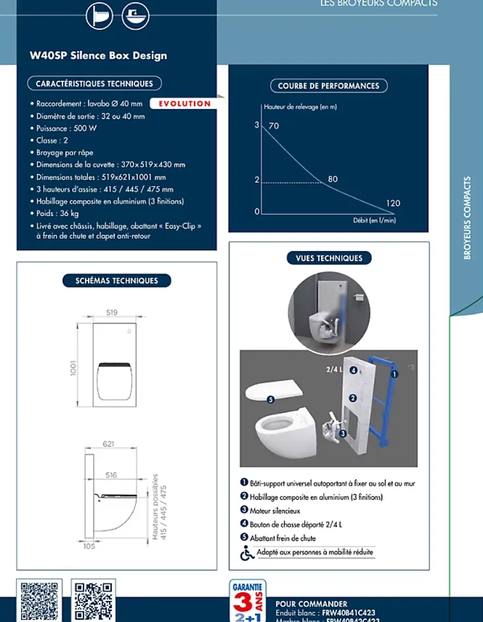 Watermatic Ensemble bâti-support+habillage couleur chêne naturel +Sanibroyeur+cuvette+abattant W40 Silence PMR norme handicapés* Wc Chimique Et Broyeur
