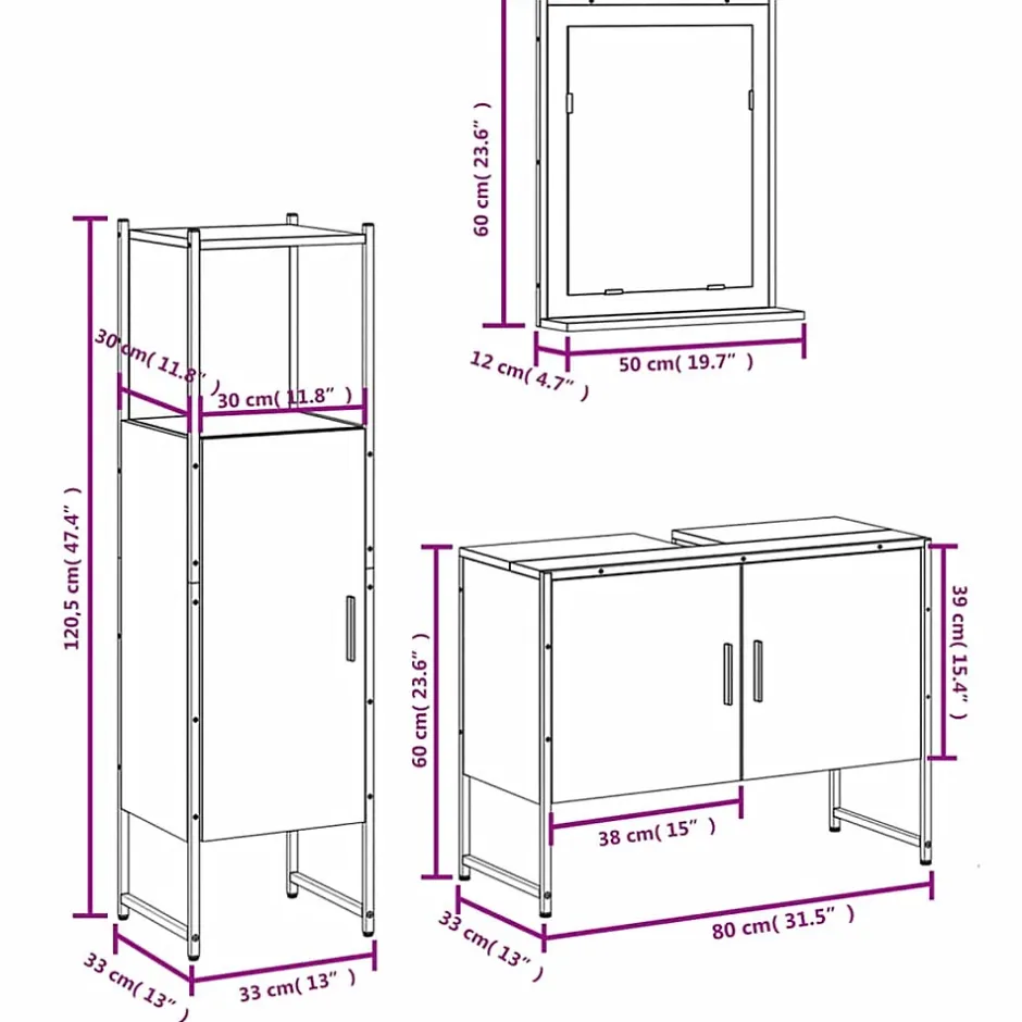 Vidaxl Ensemble d'armoires de salle de bain 3 pcs chêne fumé