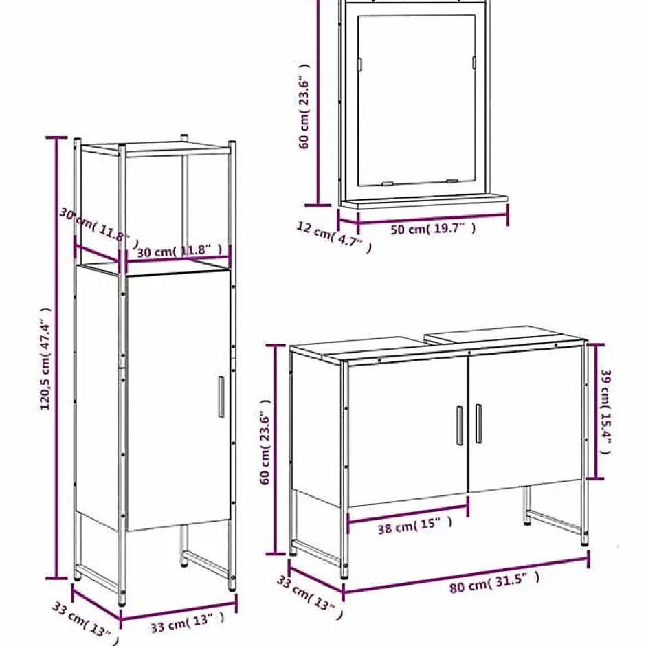 Vidaxl Ensemble d'armoires de salle de bain 3 pcs chêne fumé
