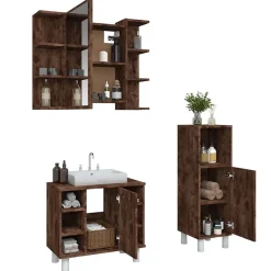 Vidaxl Ensemble d'armoires de salle de bain 3 pcs chêne fumé* Meuble Wc
