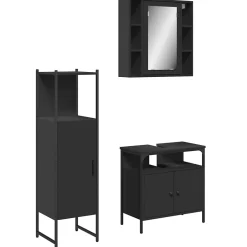 Vidaxl Ensemble d'armoires salle de bain 3 pcs noir bois d'ingénierie