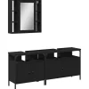 Vidaxl Ensemble d'armoires salle de bain 3 pcs noir bois d'ingénierie* Meuble Wc