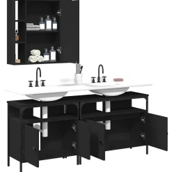 Vidaxl Ensemble d'armoires salle de bain 3 pcs noir bois d'ingénierie* Meuble Wc