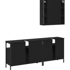 Vidaxl Ensemble d'armoires salle de bain 3 pcs noir bois d'ingénierie* Meuble Wc