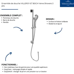Villeroy & Boch Ensemble de douche 3 jets VILLEROY ET BOCH Verve Showers Noir mat* Pommeau De Douche, Flexible Et Barre De Douche