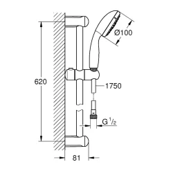 Grohe Ensemble de douche 3 jets TEMPESTA 100 avec barre 600 mm - - 27644001* Pommeau De Douche, Flexible Et Barre De Douche