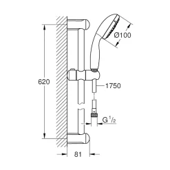 Grohe Ensemble de douche 3 jets TEMPESTA 100 avec barre 600 mm - - 27644001* Pommeau De Douche, Flexible Et Barre De Douche