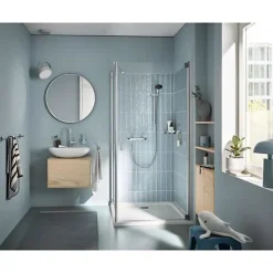 Grohe Ensemble de douche avec mitigeur thermostatique, pommeau 1 jet, barre 60cm et flexible - 34800001 - Economie d'eau - Chrom* Pommeau De Douche, Flexible Et Barre De Douche