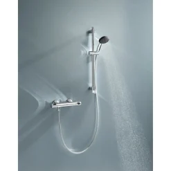 Grohe Ensemble de douche avec mitigeur thermostatique, pommeau 1 jet, barre 60cm et flexible - 34800001 - Economie d'eau - Chrom* Pommeau De Douche, Flexible Et Barre De Douche