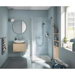 Grohe Ensemble de douche avec mitigeur thermostatique, pommeau 1 jet, barre 60cm et flexible - 34597001 - Economie d'eau - Chrom* Pommeau De Douche, Flexible Et Barre De Douche