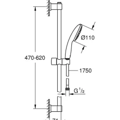 Grohe Ensemble de douche avec pommeau 1 jet, barre 60cm et flexible 1,75m - Vitalio Start 110 27942001 - Economie d'eau - Chrom* Pommeau De Douche, Flexible Et Barre De Douche