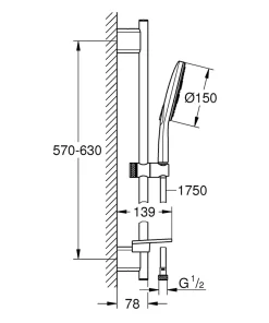 Grohe Ensemble de douche chromé Vitalio SmartActive 150 Cube 3 jets* Colonne De Douche Sans Robinetterie