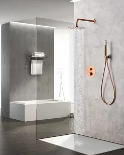 Imex Products Ensemble de douche CURVED à encastrer - Thermostatique Or rose brosséChroméNoir matCanon de fusilOr brosséOr rose brossé Ensemble