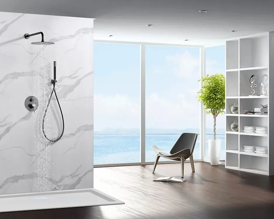 Imex Products Ensemble de douche CURVED à encastrer - Thermostatique Canon de fusilChroméNoir matCanon de fusilOr brosséOr rose brossé Ensemble* Colonne De Douche Encastrable