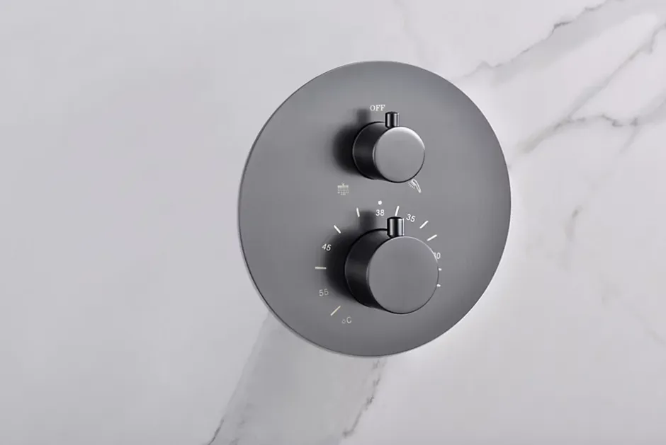 Imex Products Ensemble de douche CURVED à encastrer - Thermostatique Canon de fusilChroméNoir matCanon de fusilOr brosséOr rose brossé Ensemble* Colonne De Douche Encastrable