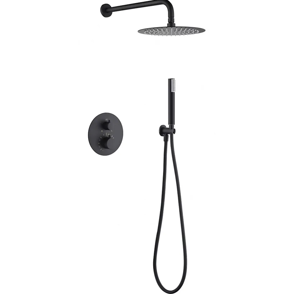 Imex Products Ensemble de douche CURVED à encastrer - Thermostatique Canon de fusilChroméNoir matCanon de fusilOr brosséOr rose brossé Ensemble* Colonne De Douche Encastrable