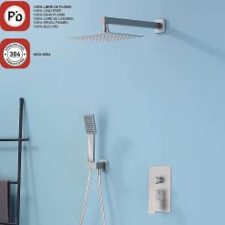 Poalgi Ensemble de douche encastré mécanique 2 voies SKY BATH nickel brossé Inox S304 série DREAM* Colonne De Douche Encastrable