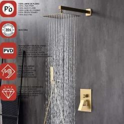 Poalgi Ensemble de douche encastré mécanique 2 voies SKY BATH or brossé PVD Inox S304 série DREAM* Colonne De Douche Encastrable