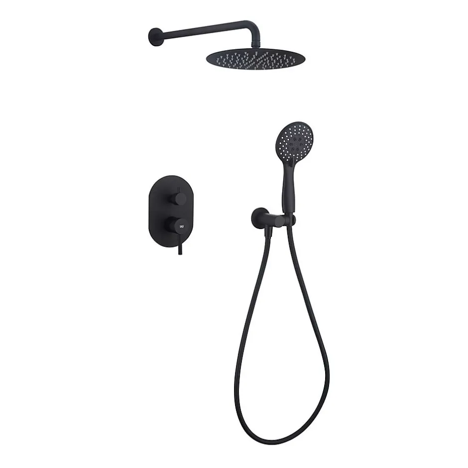 Poalgi Ensemble de douche encastré mécanique 2 voies SKY BATH noir mat PVD Inox S304 série SOUL