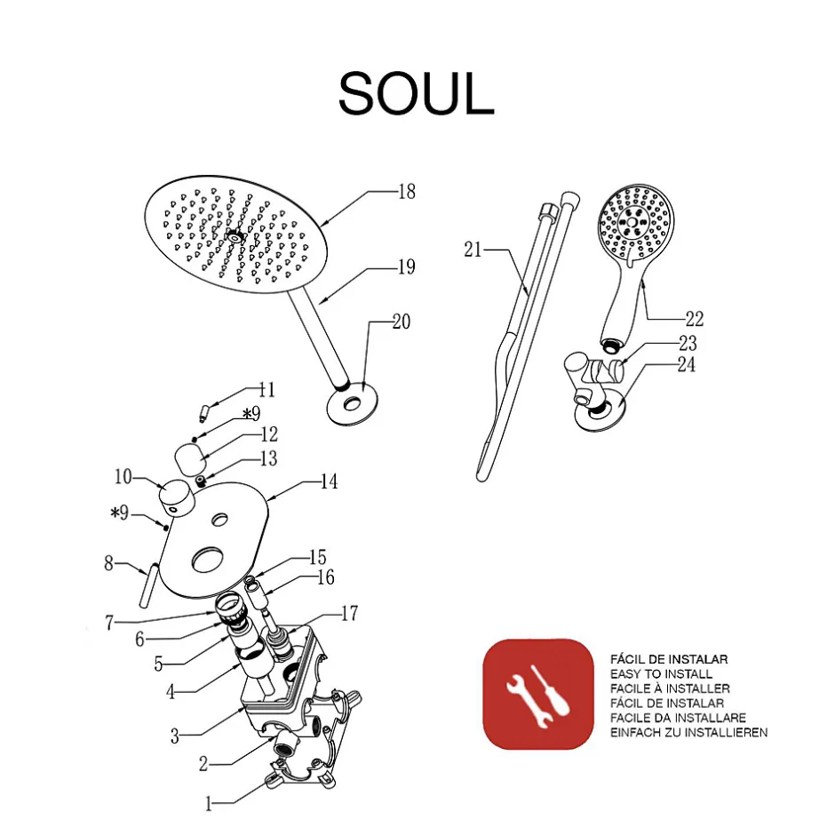 Poalgi Ensemble de douche encastré mécanique 2 voies SKY BATH noir mat PVD Inox S304 série SOUL