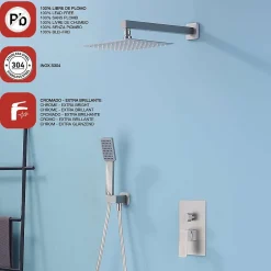 Poalgi Ensemble de douche encastré mécanique 2 voies SKY BATH chromé Inox S304 série DREAM* Colonne De Douche Encastrable