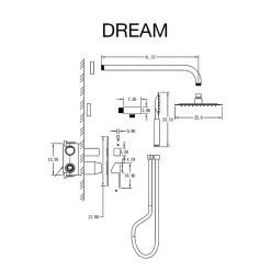 Poalgi Ensemble de douche encastré mécanique 2 voies SKY BATH chromé Inox S304 série DREAM* Colonne De Douche Encastrable