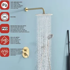 Poalgi Ensemble de douche encastré mécanique 2 voies SKY BATH or brossé PVD Inox S304 série SOUL