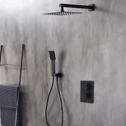Poalgi Ensemble de douche encastré thermostatique 2 voies SKY BATH noir mat PVD série ETERNITY* Colonne De Douche Encastrable