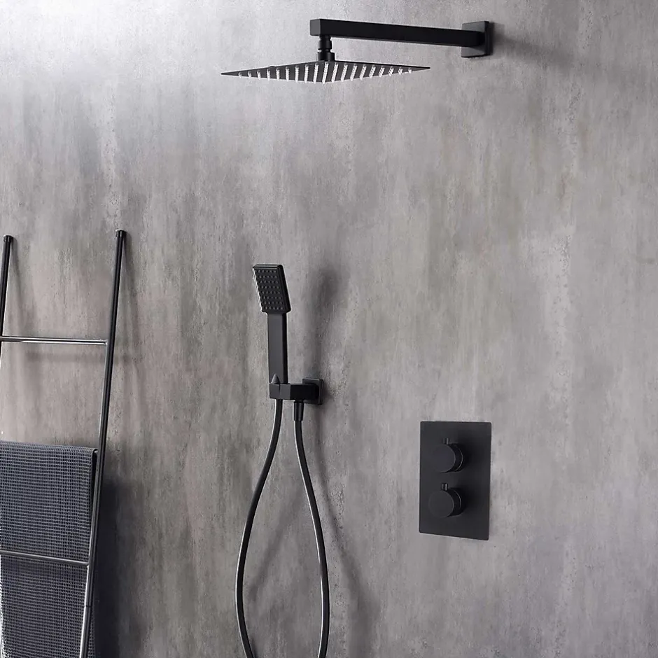 Poalgi Ensemble de douche encastré thermostatique 2 voies SKY BATH noir mat PVD série ETERNITY* Colonne De Douche Encastrable