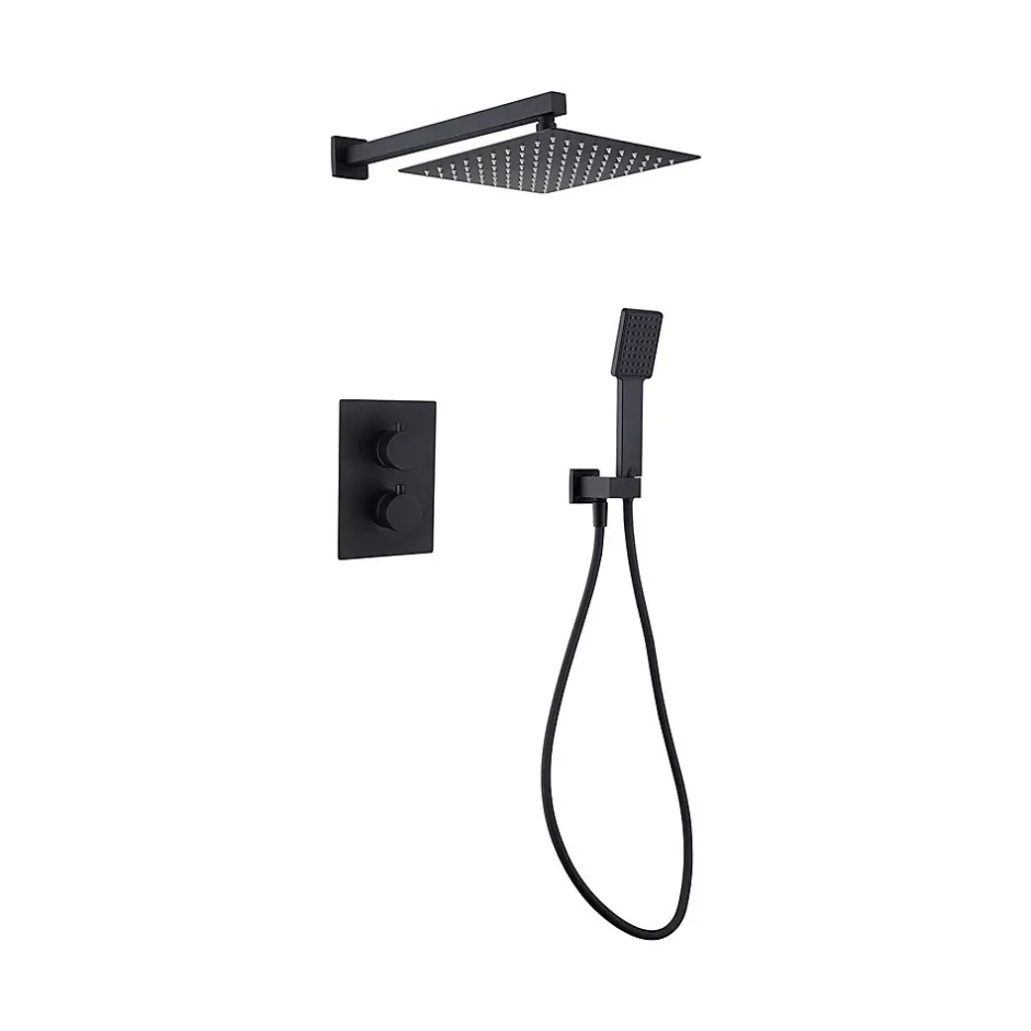 Poalgi Ensemble de douche encastré thermostatique 2 voies SKY BATH noir mat PVD série ETERNITY* Colonne De Douche Encastrable