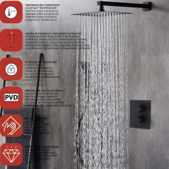 Poalgi Ensemble de douche encastré thermostatique 2 voies SKY BATH noir mat PVD série ETERNITY* Colonne De Douche Encastrable