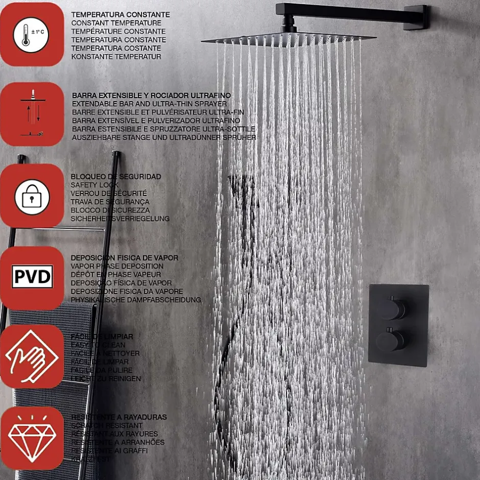 Poalgi Ensemble de douche encastré thermostatique 2 voies SKY BATH noir mat PVD série ETERNITY* Colonne De Douche Encastrable