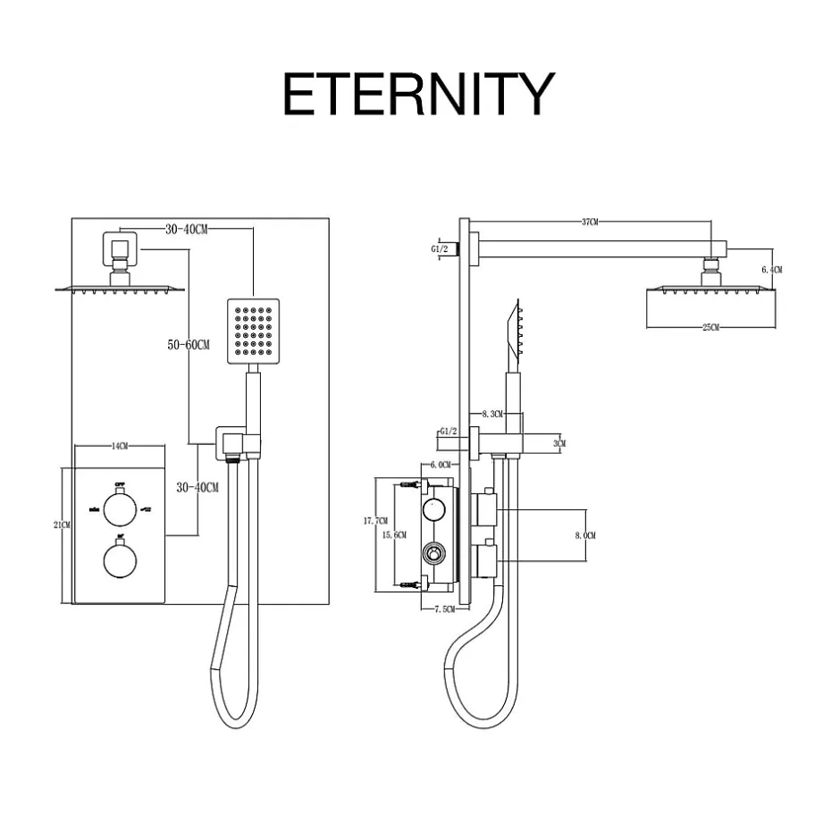 Poalgi Ensemble de douche encastré thermostatique 2 voies SKY BATH noir mat PVD série ETERNITY* Colonne De Douche Encastrable