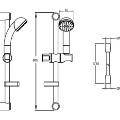 Jacob Delafon Ensemble de douche monojet ECO avec barre 60cm et flexible 175cm - - E14320-CP* Pommeau De Douche, Flexible Et Barre De Douche