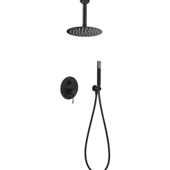 Imex Products Ensemble de douche Plafond TOUCHER à encastrer - Mitigeur monocommande Noir (mat) Ensemble encastré douchette + tête de douche