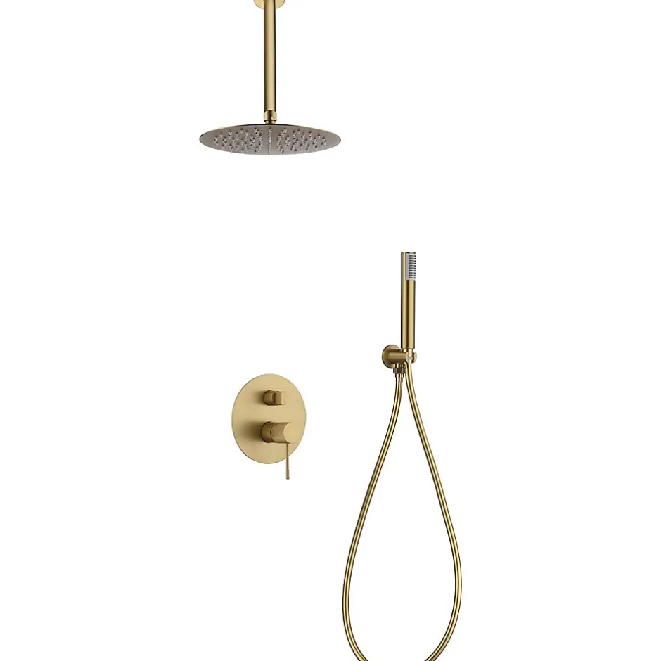 Imex Products Ensemble de douche Plafond TOUCHER à encastrer - Mitigeur thermostatique Or brossé Ensemble encastré douchette + tête de douche* Colonne De Douche Encastrable