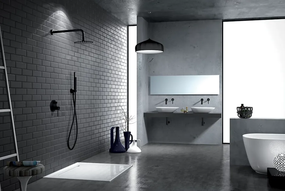 Imex Products Ensemble de douche STICK à encastrer - mitigeur monocommande Noir (mat) Ensemble encastré douchette + tête de douche