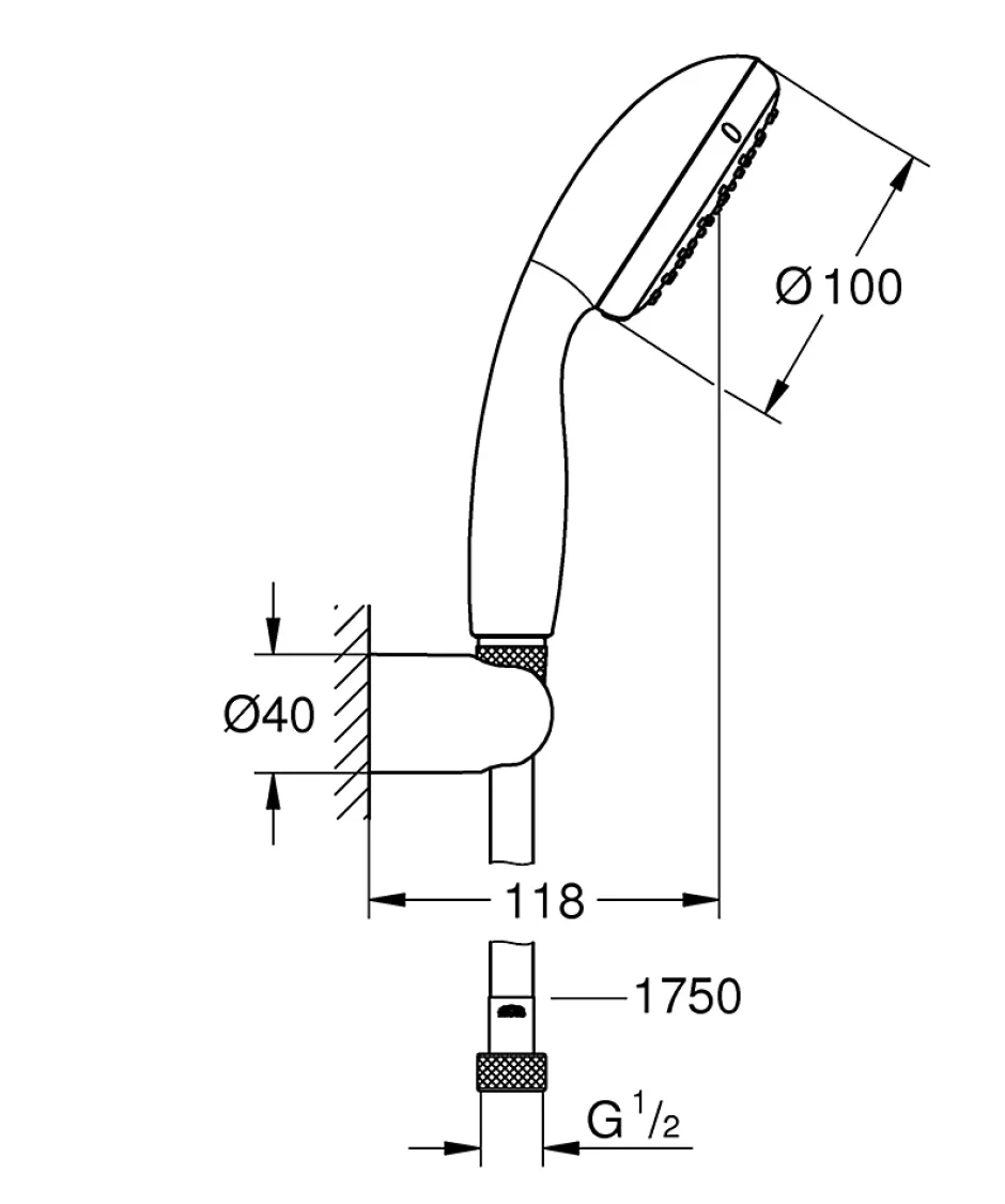 Grohe Ensemble de douche support + douchette chromé Vitalio Start 100* Pommeau De Douche, Flexible Et Barre De Douche
