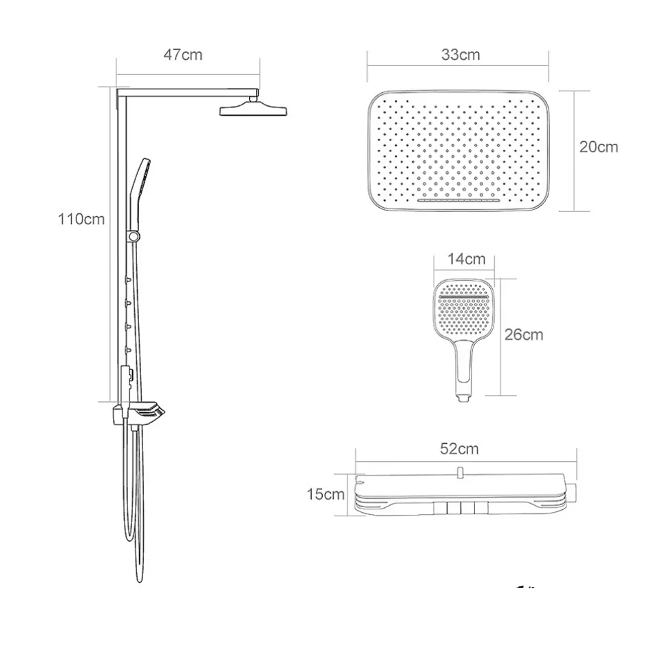 Kleenmac Ensemble de douche thermostatique intelligent avec affichage numérique modèle Escalus 52 x 15 cm Ref KISB5215B4