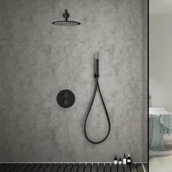 Imex Products Ensemble de douche TOUCHER à encastrer - Mitigeur thermostatique Noir (mat) Ensemble encastré douchette + tête de douche