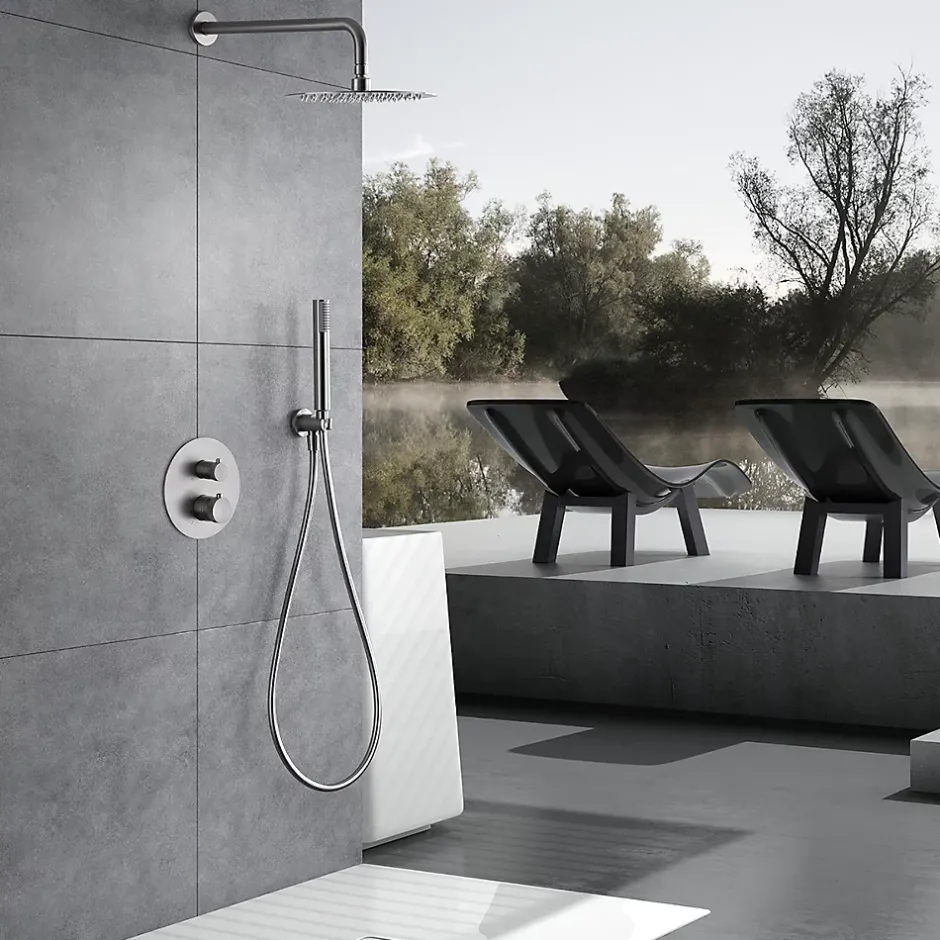 Imex Products Ensemble de douche TOUCHER à encastrer - Mitigeur thermostatique Nickel brossé Ensemble encastré douchette + tête de douche
