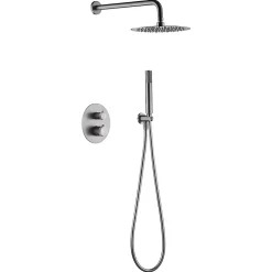 Imex Products Ensemble de douche TOUCHER à encastrer - Mitigeur thermostatique Nickel brossé Ensemble encastré douchette + tête de douche
