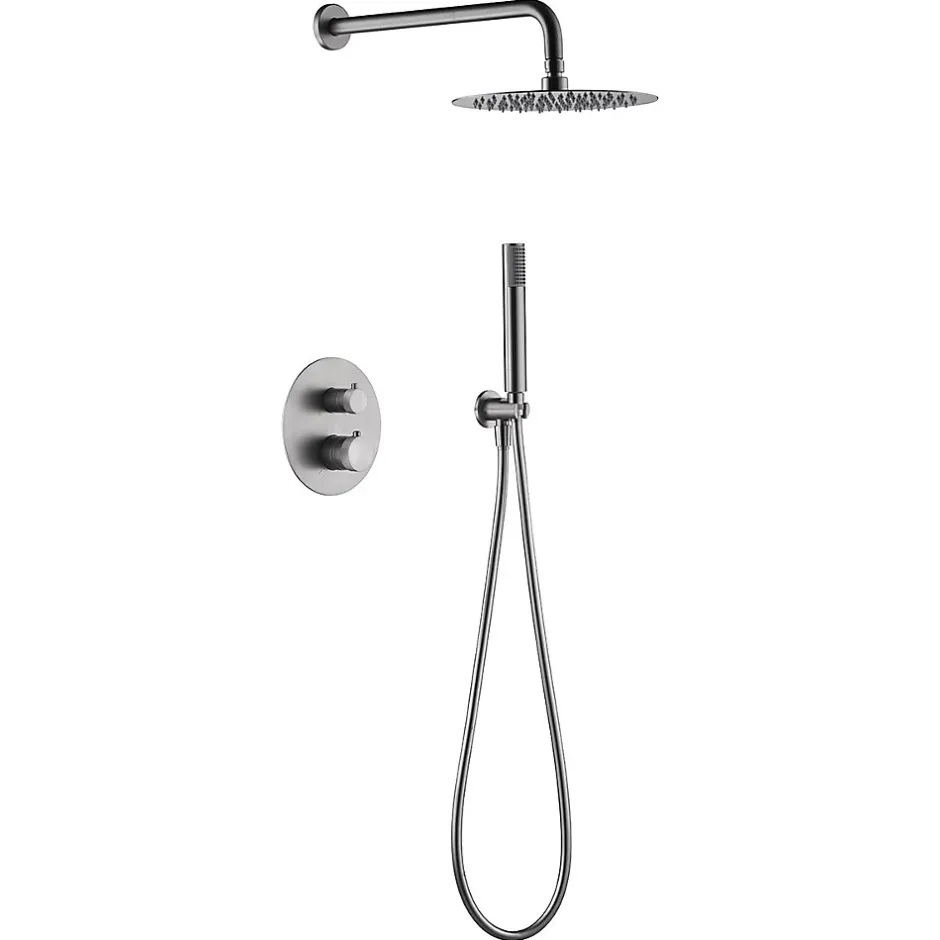 Imex Products Ensemble de douche TOUCHER à encastrer - Mitigeur thermostatique Nickel brossé Ensemble encastré douchette + tête de douche