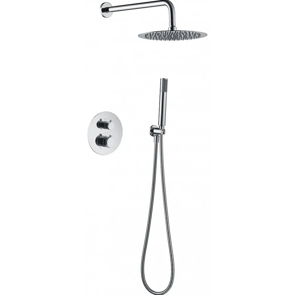 Imex Products Ensemble de douche TOUCHER à encastrer - Mitigeur thermostatique Nickel brossé Ensemble encastré douchette + tête de douche
