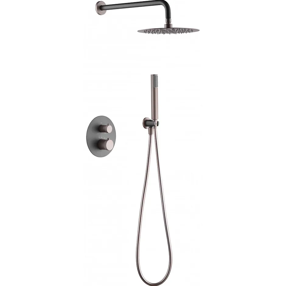 Imex Products Ensemble de douche TOUCHER à encastrer - Mitigeur thermostatique Nickel brossé Ensemble encastré douchette + tête de douche