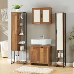 [En.Casa] Ensemble de meubles de salle de bain 4 pièces Namsskogan effet noyer noir en.casa* Meuble De Salle De Bains Faible Profondeur