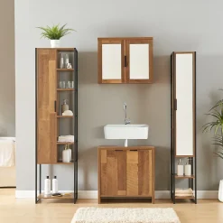 [En.Casa] Ensemble de meubles de salle de bain 4 pièces Namsskogan effet noyer noir en.casa* Meuble De Salle De Bains Faible Profondeur